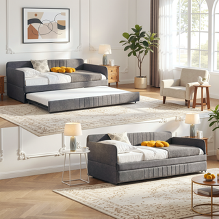 Sunvega Sturdy Metal Frame Twin Size Daybed Sofa Bed with Trundle for Living Room