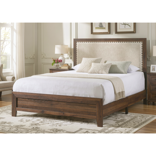 Sunvega Brown Cherry Finish Contemporary Fabric Panel Bed in One Box