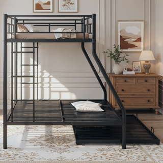 Sunvega Twin over Full Bunk Bed with Twin Trundle and Two Ladders