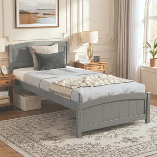 Sunvega Gray Wood Platform Bed with Headboard and Footboard for Bedroom