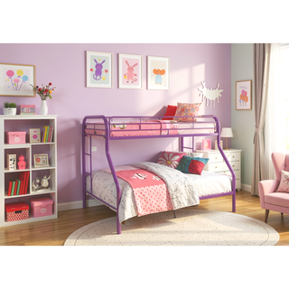 Sunvega Twin/Full Metal Bunk Bed with Slat System and Guardrail
