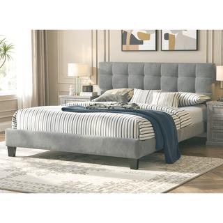 Sunvega Modern Light Gray Upholstered Tufted Headboard California King Platform Bed