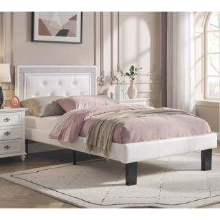 Sunvega Glamours White Faux Leather Diamond Tufted Headboard with Support Legs