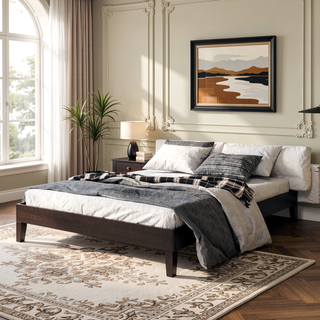 Sunvega Queen Platform Bed in Black Crafted from Solid Pine with Under Bed Storage