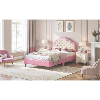 Sunvega Lovely Crown Fantasy PU Leather Princess Bed with Tufted Headboard