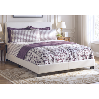 Sunvega Queen Upholstered Bed Frame in Soft White Leather-Look Material