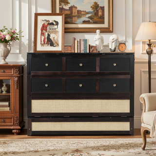 Sunvega Full Size Murphy Bed with Large Drawers in Espresso for Space Saving