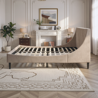 Sunvega Handmade Vertical Tufted Headboard Platform Bed Set in Light Beige Linen