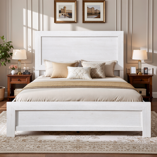 Sunvega Natural Finish Full Bed with Headboard Footboard and Rails