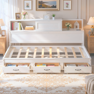 Sunvega Twin Size Wooden Daybed with 3 Storage Drawers and USB Ports