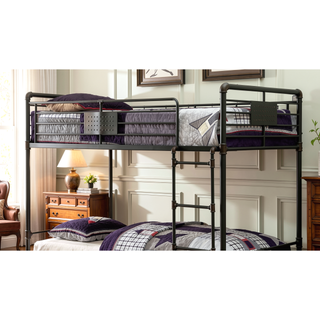 Sunvega Industrial Style Twin Over Twin Bunk Bed with Attached Ladder and Guard Rails