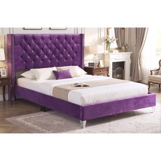 Sunvega Tranquil Purple Queen Bed With Storage Upholstered Fabric Durable Materials