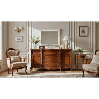 Sunvega Modern Rectangular Mirror with Intricate Wood Frame and LED Lights