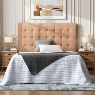 Sunvega Beige Tufted Linen-Inspired Upholstered Headboard for King Cal King Beds