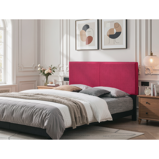 Sunvega Pink PU Fabric Upholstered Platform Bed Frame with Headboard and Footboard