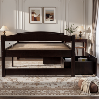 Sunvega White Twin Size Platform Bed with Trundle and Headboard Footboard