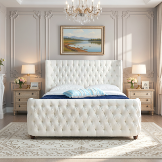 Sunvega Brooklyn King Tufted Panel Bed Headboard and Footboard Set in Caramel Tan Brown