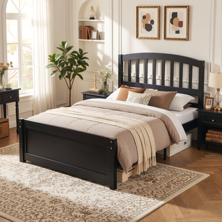 Sunvega Twin Size Gray Wood Platform Bed Frame with Trundle for Maximized Space