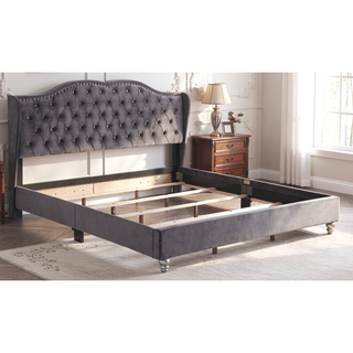 Sunvega Upholstered Queen Bed in Soft Gray Fabric with Sturdy Frame
