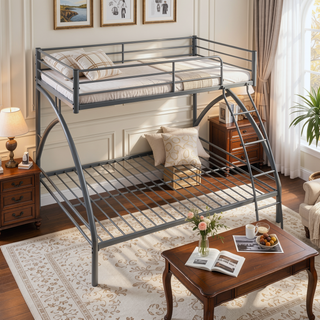 Sunvega Gray Metal Twin/Full Bunk Bed with Guard Rails and Ladder