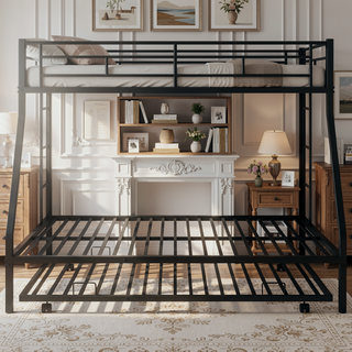 Sunvega Twin over Full Bunk Bed with Twin Trundle and Two Ladders