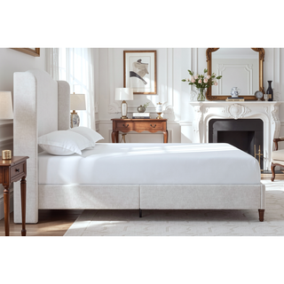 Sunvega Minimalist Upholstered Wingback Queen Bed with 54 Inch Headboard