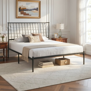 Sunvega Metal Frame Queen Platform Bed with Black Finish Angle Headboard