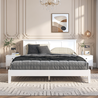 Sunvega King Platform Bed with 28-Slat Dual-Zone System in White