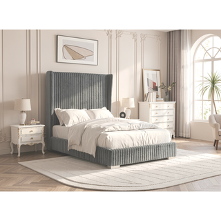 Sunvega Contemporary White Fur Chenille Fabric Mattress Ready Queen Size Bed