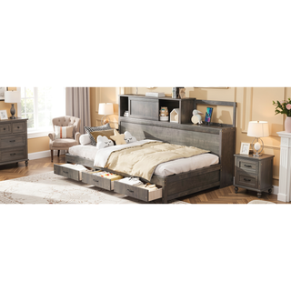 Sunvega Twin Size Wooden Daybed with 3 Storage Drawers and USB Ports