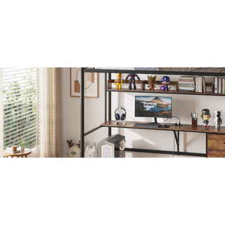 Sunvega Twin Loft Bed with L-Shaped Desk, Charging Station, Fabric Drawers & Safety Guardrail