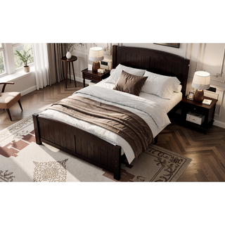 Sunvega White Solid Wood Queen Platform Bed with Slats No Box Spring Needed
