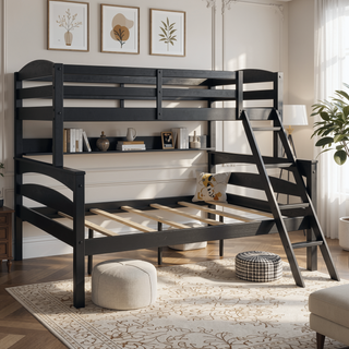 Sunvega Twin Over Full Wood Bunk Bed Frame Converts to Two Separate Beds