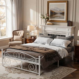 Sunvega Unique Flower Sturdy System Metal Bed Frame with Headboard and Footboard