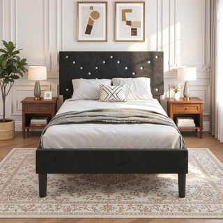 Sunvega Upholstered Platform Bed with Padded Headboard and EVA Mute Bars