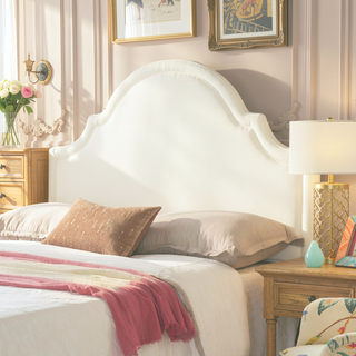 Sunvega Upholstered Queen Headboard in Antique White Woven Fabric
