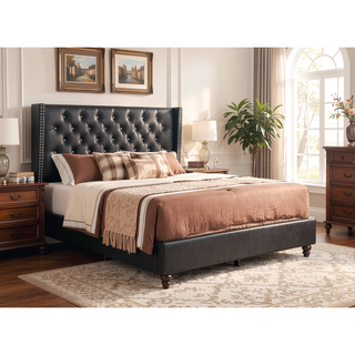 Sunvega Sleek Transitional Black Upholstered Full Bed with Durable Construction