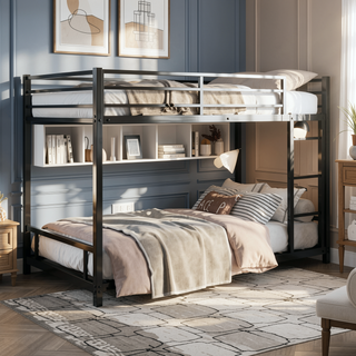 Sunvega Sturdy Metal Twin over Twin Bunk Bed with Safety Guardrail and Noise Reduced
