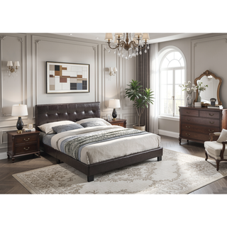 Sunvega Queen Size Brown Faux Leather Contemporary Rectangle Headboard