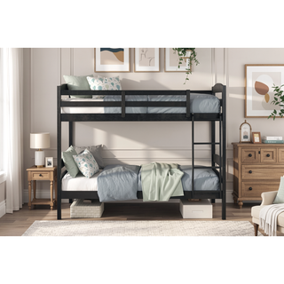 Sunvega Twin over Twin Bunk Bed with Guard Rails in Black Finish