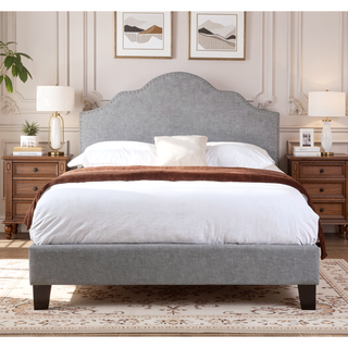 Sunvega Light Gray Transitional Upholstered California King Size Bed Frame