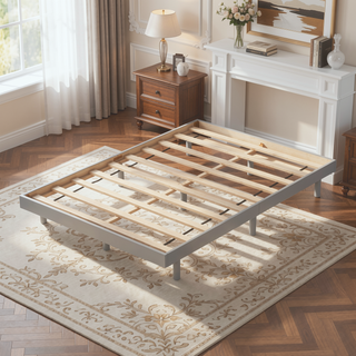 Sunvega Modern Floating Platform Bed Frame in Walnut with Sturdy Wood Construction