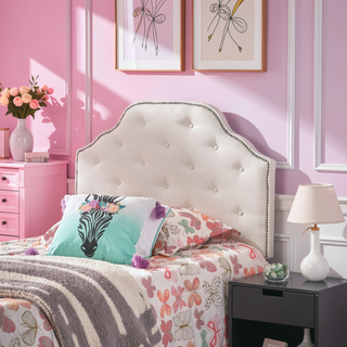 Sunvega Modern Button Tufted Upholstered Headboard with Nailhead Trim and Adjustable Legs