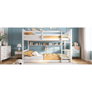 Sunvega Twin Over Twin Bunk Bed with Ladder and Guardrail for Shared Rooms