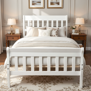 Sunvega Twin Sleigh Bed Frame with Headboard and Footboard for Living Room