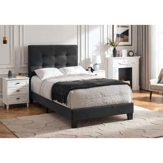 Sunvega Twin Size Upholstered Platform Bed Frame with Black Velvet Fabric