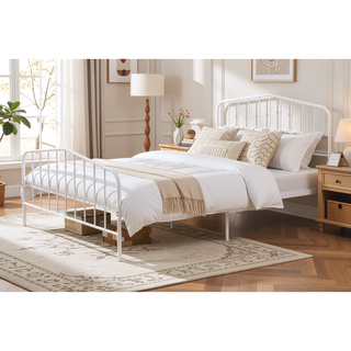 Sunvega Contemporary Full Size Metal Bed with Full Metal Construction and White Finish
