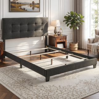 Sunvega Tufted Queen Panel Bed with Low Platform for Modern Bedroom Decor