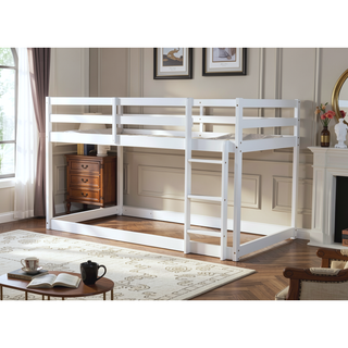 Sunvega Twin over Twin Floor Bunk Bed with Ladder and Strengthened Slats in Espresso
