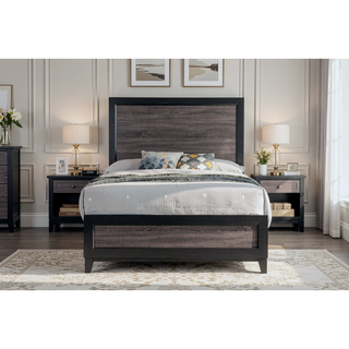 Sunvega Two-Tone Dark Gray and Black Queen Size Bed with Wood Inlay